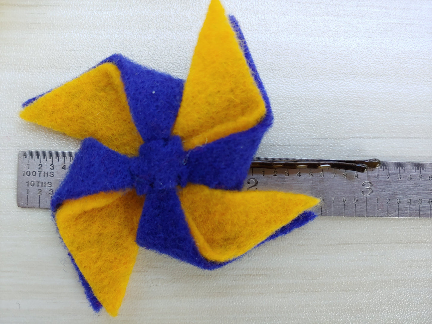 Handcrafted Blue and Yellow Pinwheel Bobby Pin - Unique and Trendy Hair Accessory