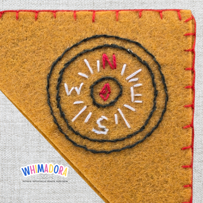 Adventure Compass Felt Bookmark – Embroidered Page Saver for Books & Journals