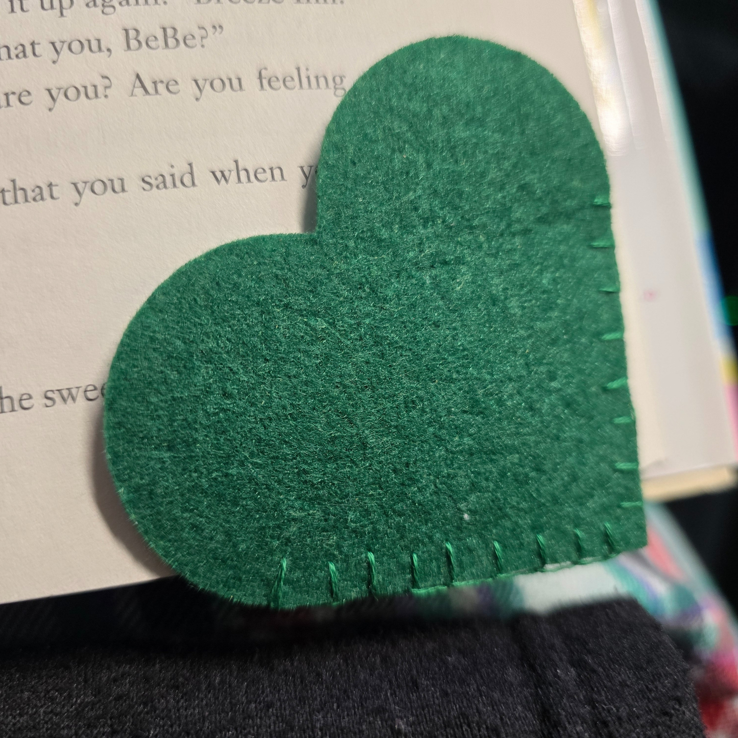 Dark Green Heart Corner Bookmark | Felt Bookmark for Book Lovers