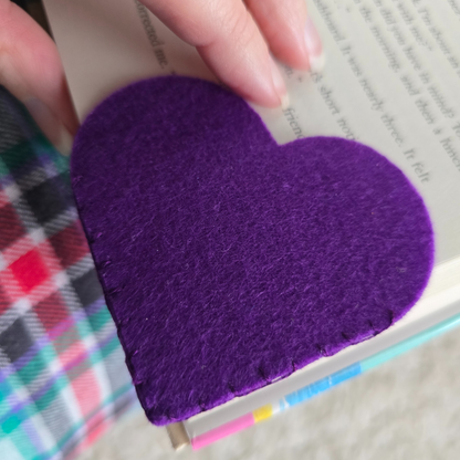 Dark Purple Heart Corner Bookmark | Felt Bookmark for Book Lovers