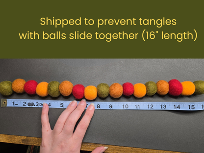 Falling Leaves Felt Ball Garland – Autumn Pom Pom Garland, Thanksgiving Mantel Decor, Fall Wool Ball Garland, Fall Decoration