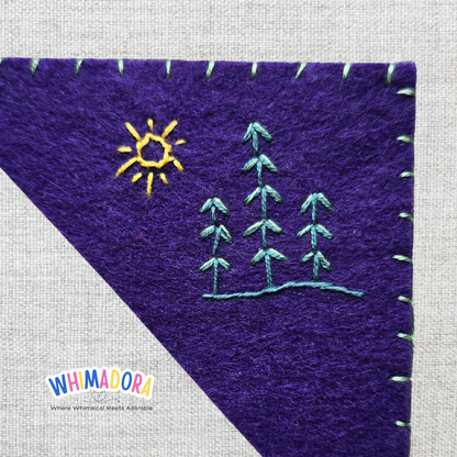 Pine Tree & Sun Corner Bookmark #1 | Felt Bookmark for Book Lovers