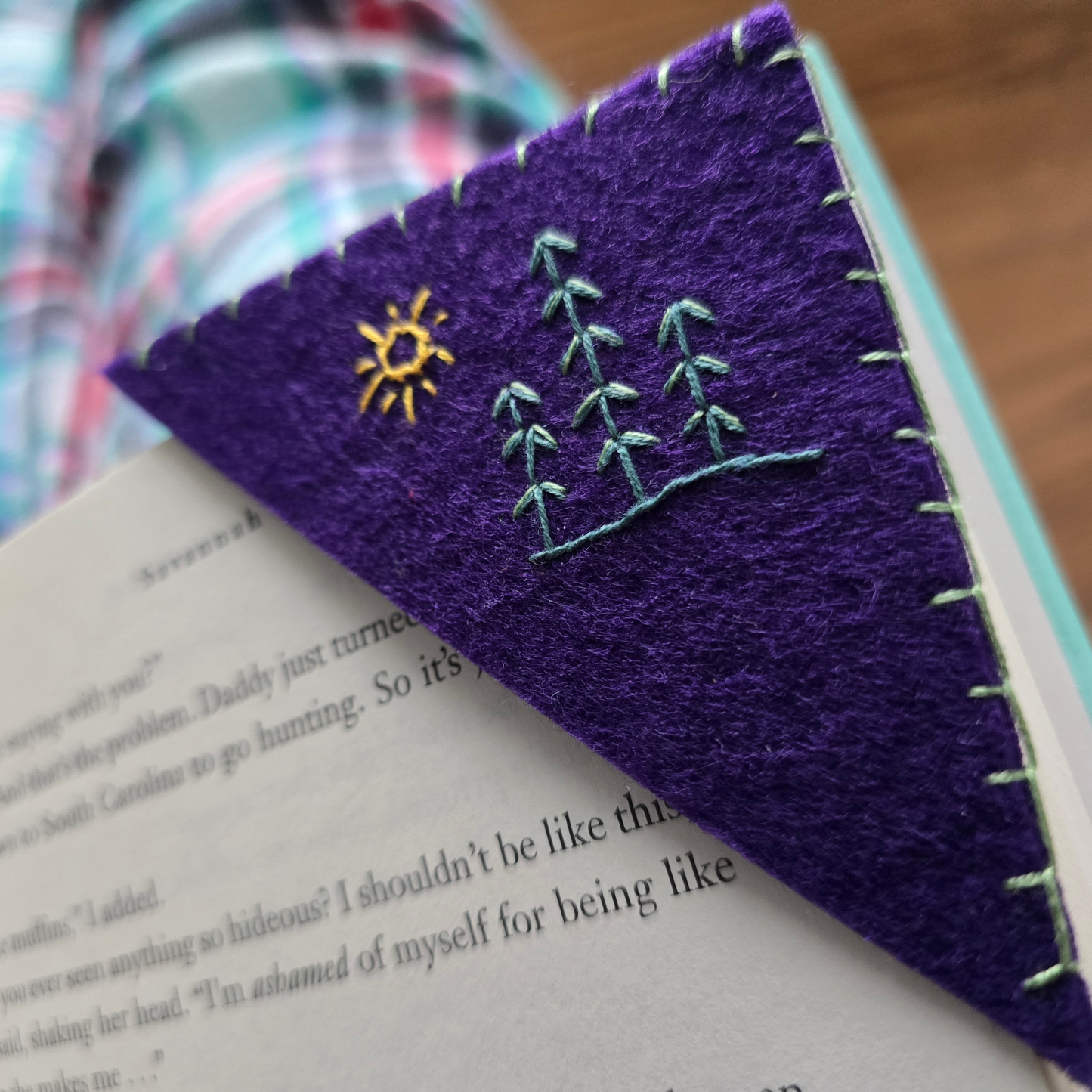 Pine Tree & Sun Corner Bookmark #1 | Felt Bookmark for Book Lovers
