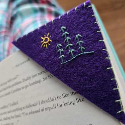 Pine Tree & Sun Corner Bookmark #1 | Felt Bookmark for Book Lovers