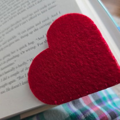 Red Heart Corner Bookmark | Felt Bookmark for Book Lovers