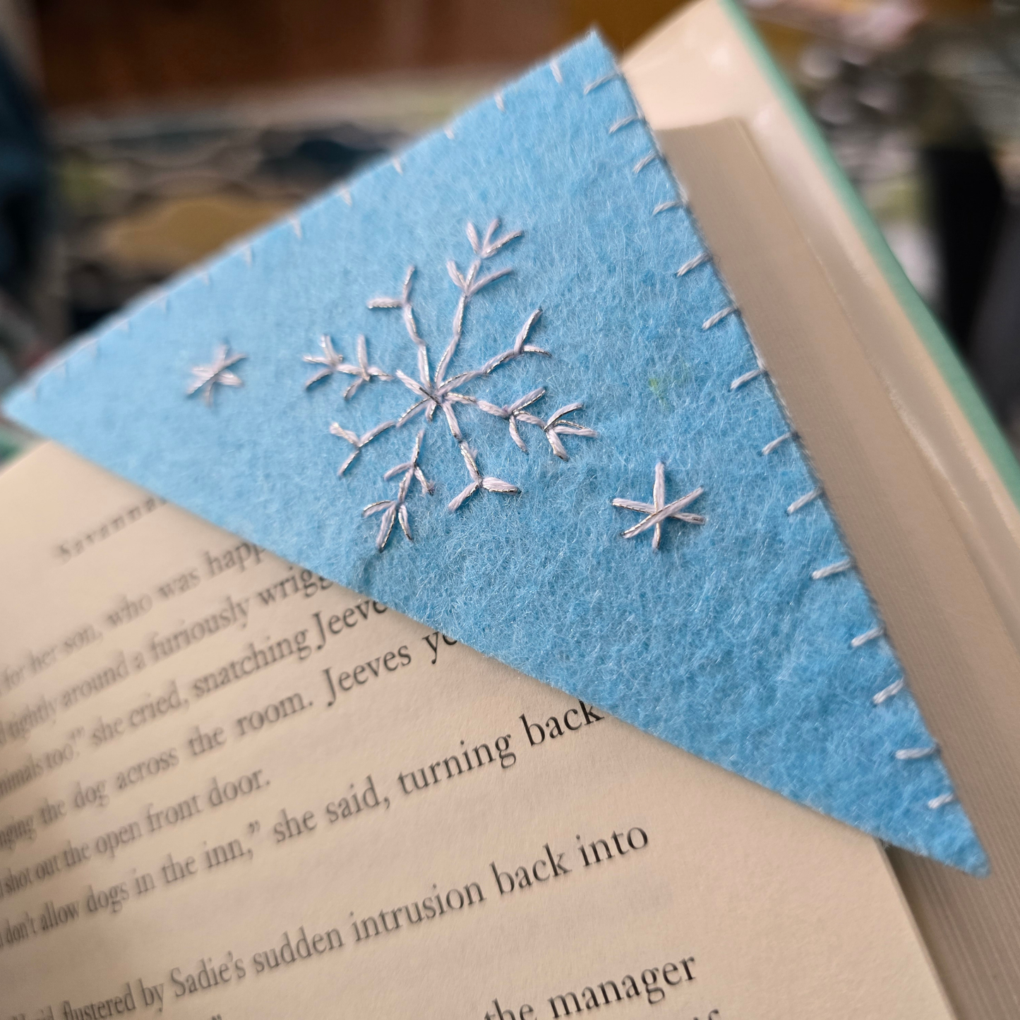 Snowflake Trio (Blue) Felt Corner Bookmark