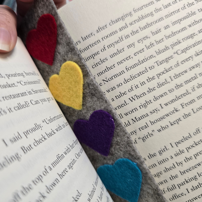 Stacked Rainbow Hearts Felt Bookmark – Handmade & Colorful