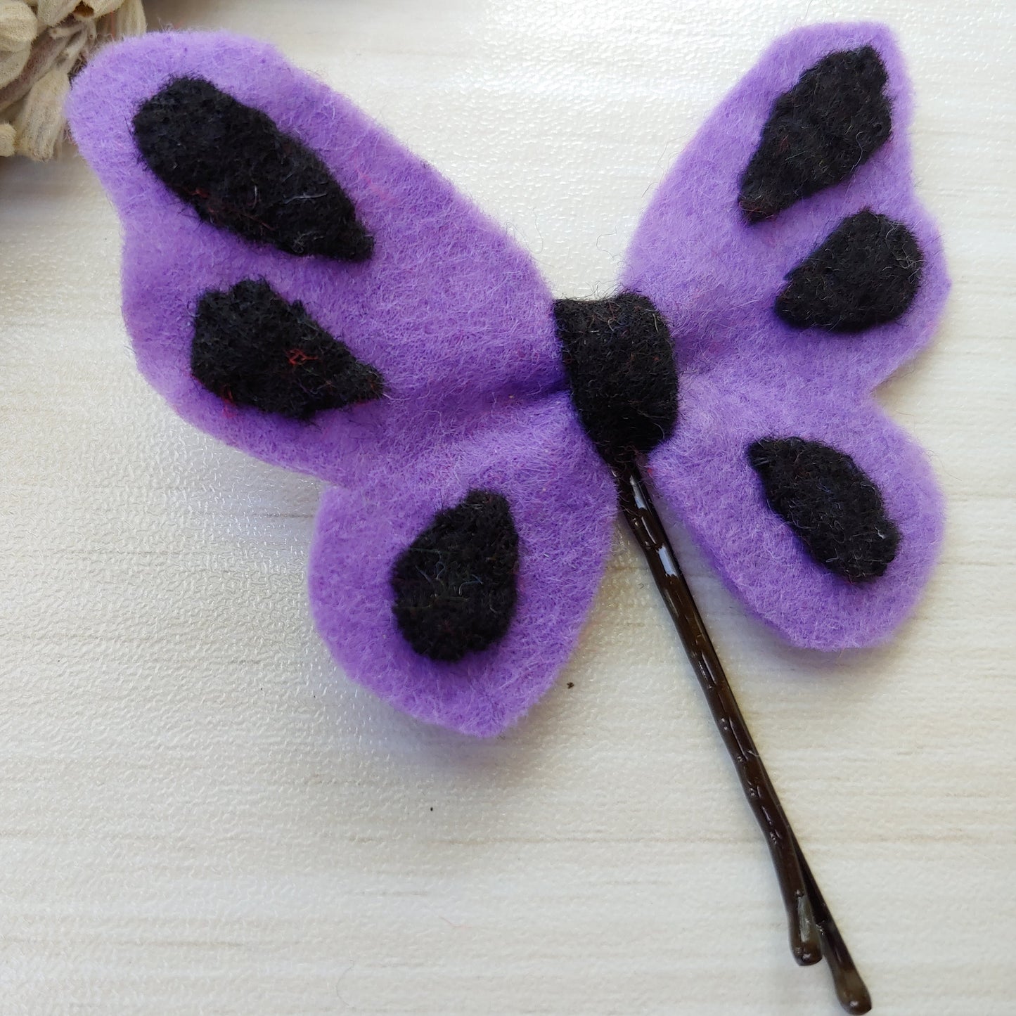 Felt Hair Clip Purple Butterfly Black Accents Whimadora
