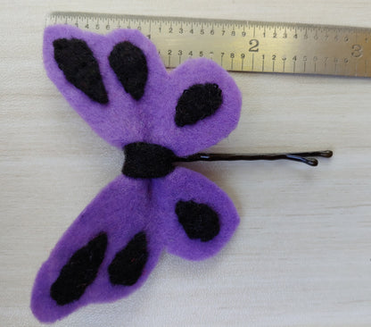 Purple Butterfly w/ Black Accents Felt Hair Clip