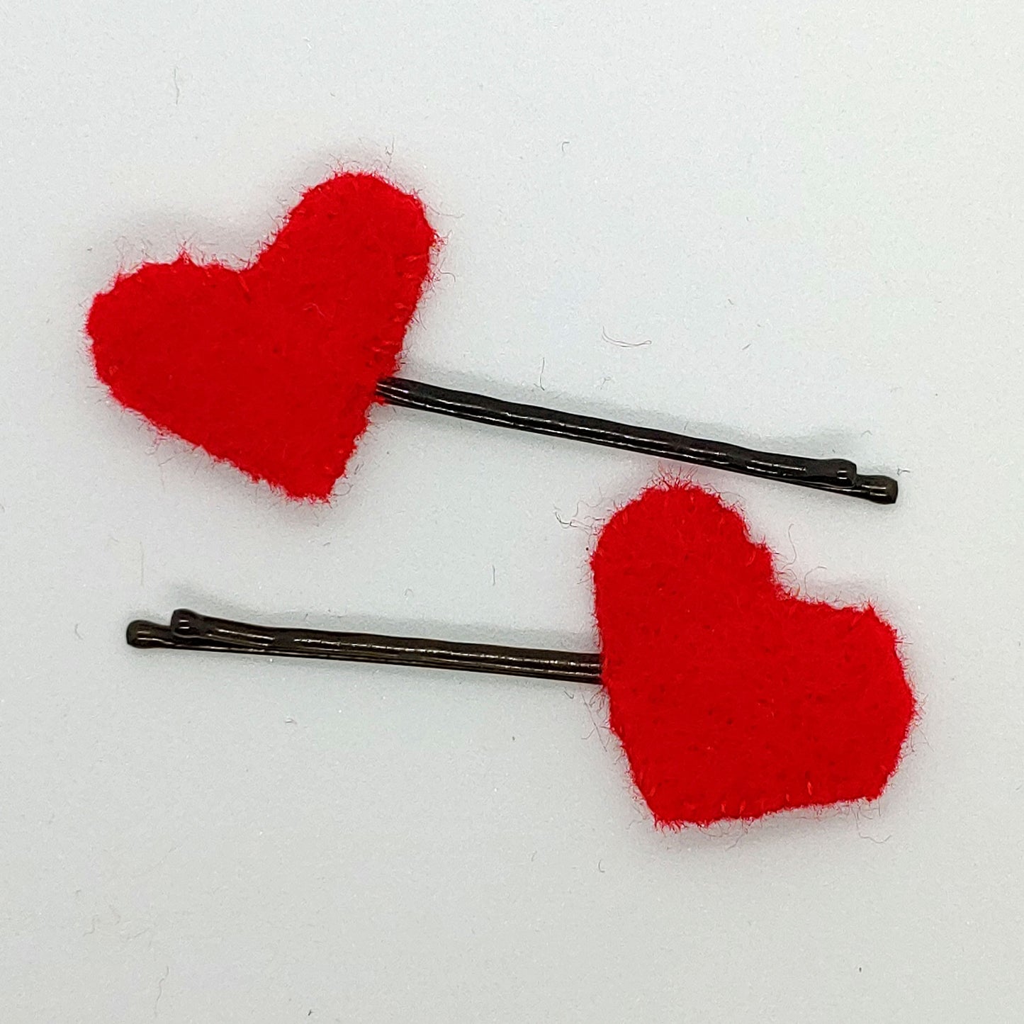 Beautifully crafted red heart felt hair clips on bobby pins