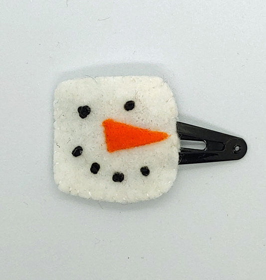 Handmade snowman hair clip with durable snap clip