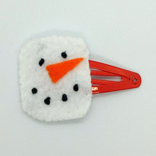 Adorable snowman felt hair clip with snap clip fastening