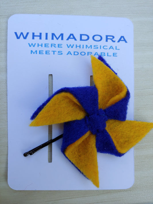 Blue and Yellow Pinwheel Felt Bobby Pin - Add a Pop of Color to Your Hairstyle