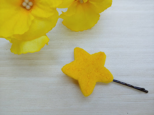 Star Hairclip - Felt Hair Accessory in a Bright Yellow Color on a Bobby Pin